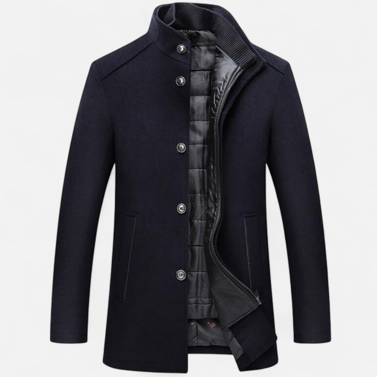 Men’s Classic Long Formal Warm Overcoat with Vest Panel