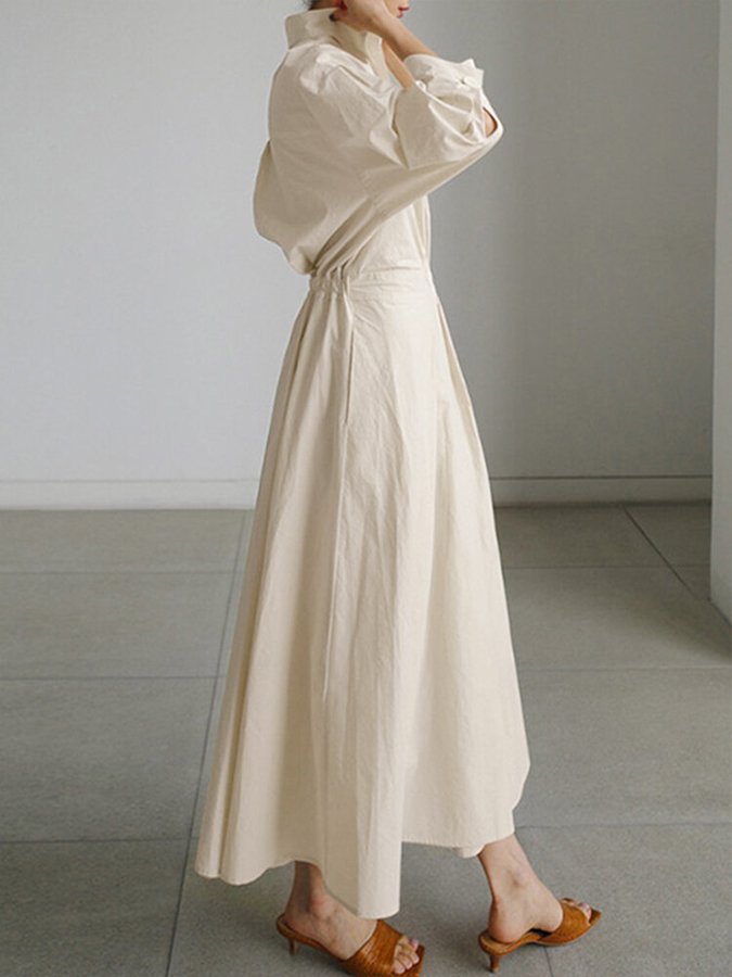 Trendy Classic Belted Maxi Shirt Dress for Women
