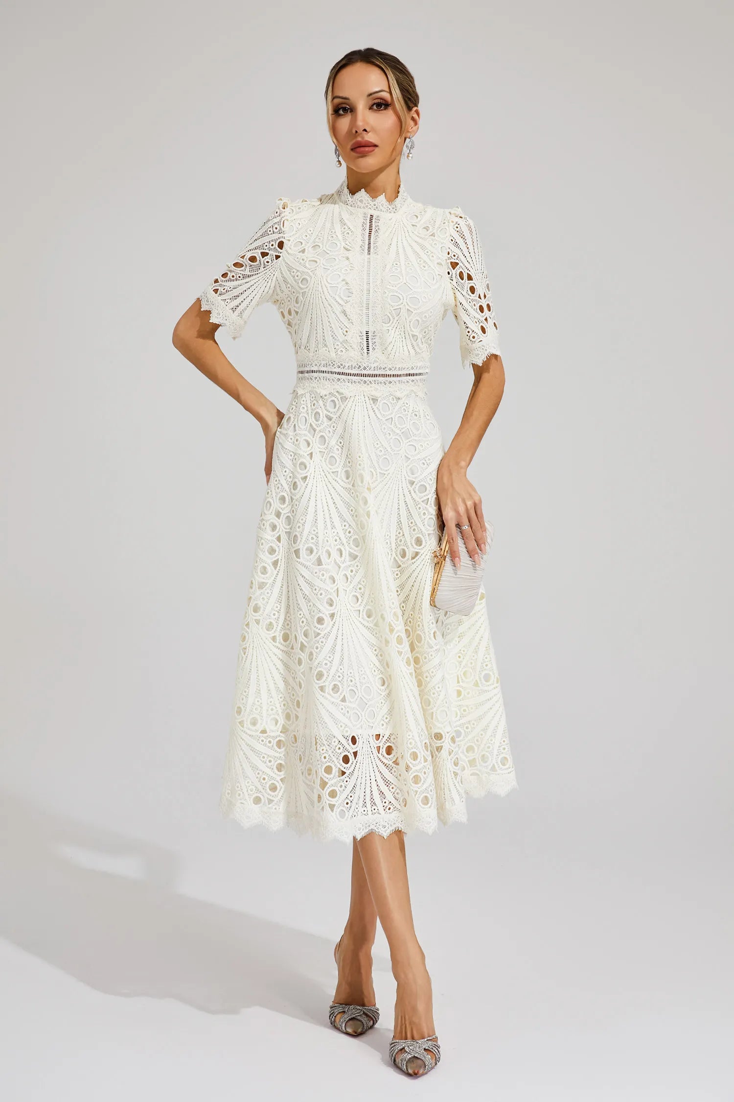 Exquisite Flattering Lace Midi Dress for Women