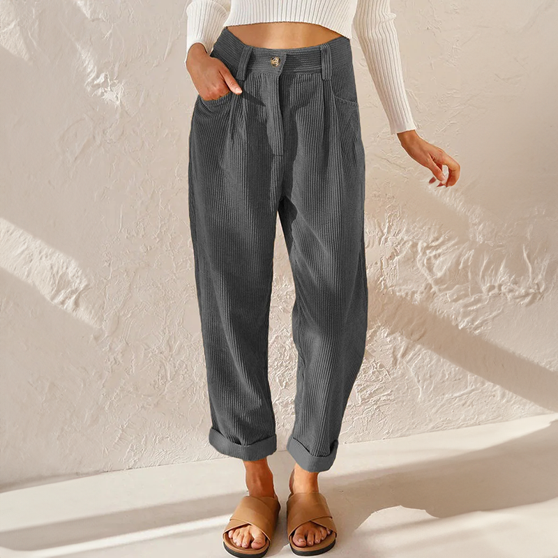 Women's Fashionable Stretchy High Waist Corduroy Pants with Wide Legs for Casual Look