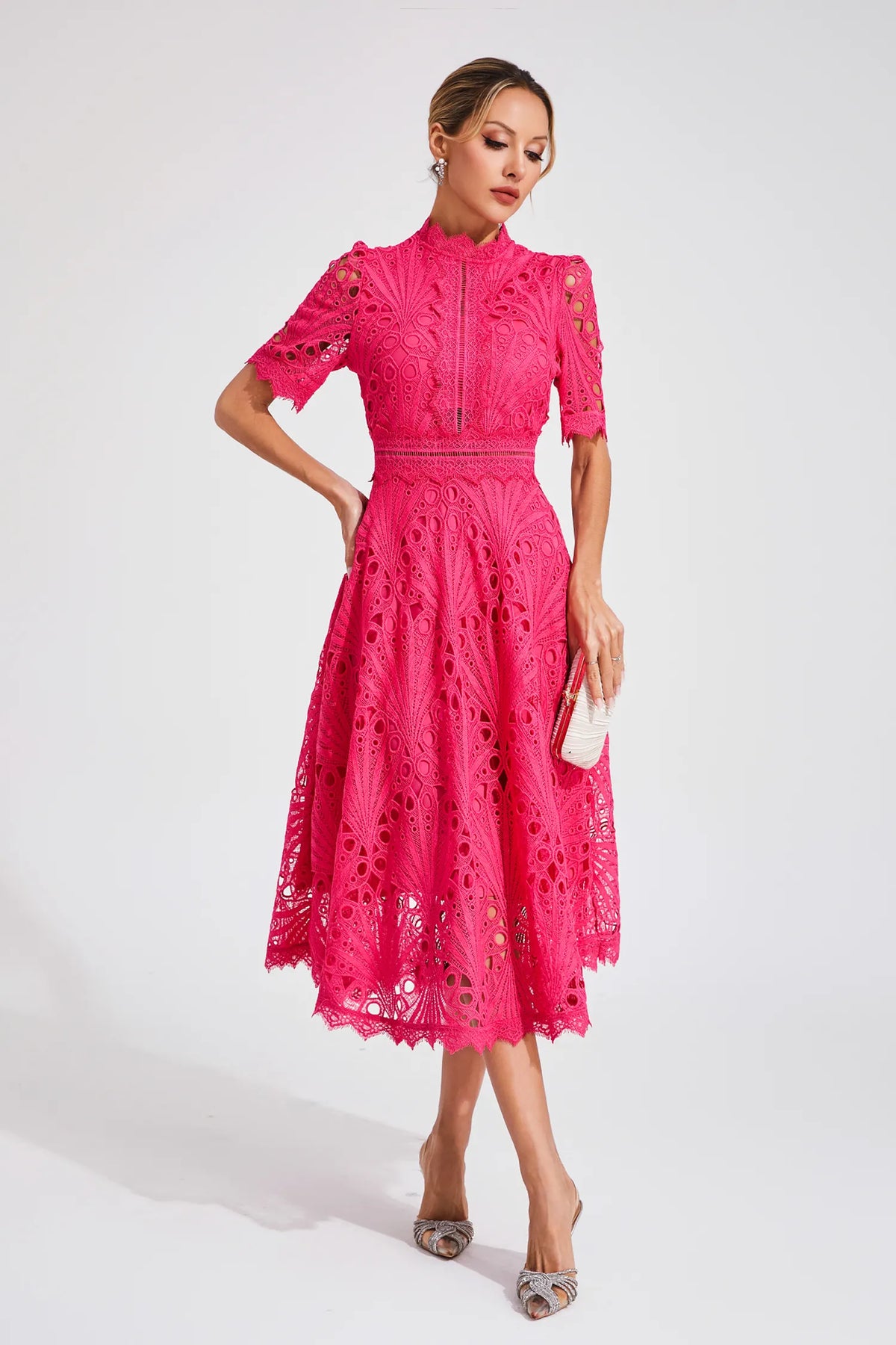 Women's Flattering Lace Party Evening Midi Dress for Women