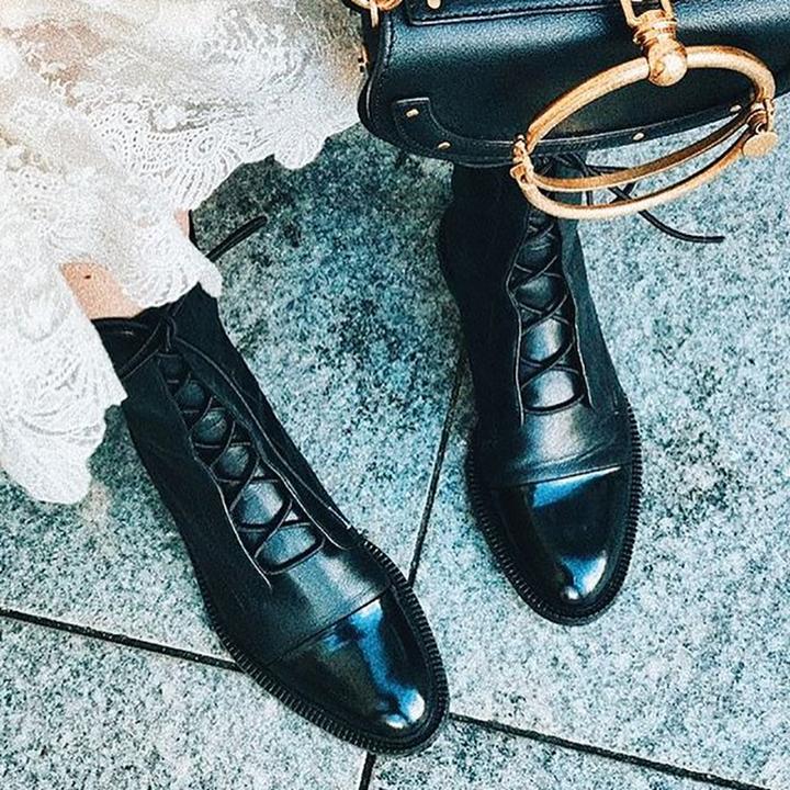 Women's Winter Fashionable Ankle Polish Boots with Lace-Up Closure