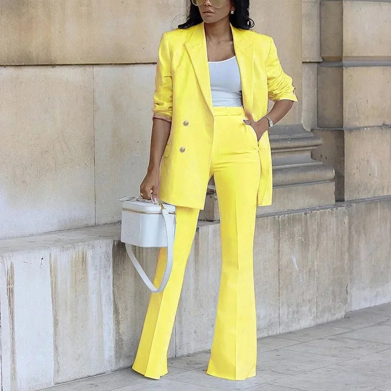Women’s Tailored Suit Set Long Blazer with High-Waist Trousers