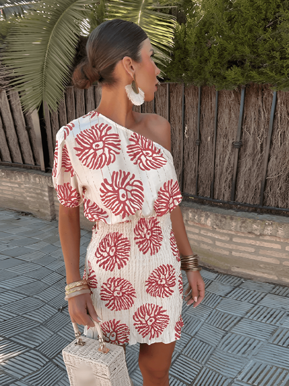 Women's Relaxed Summer Mini Dress with Coral-Inspired Print