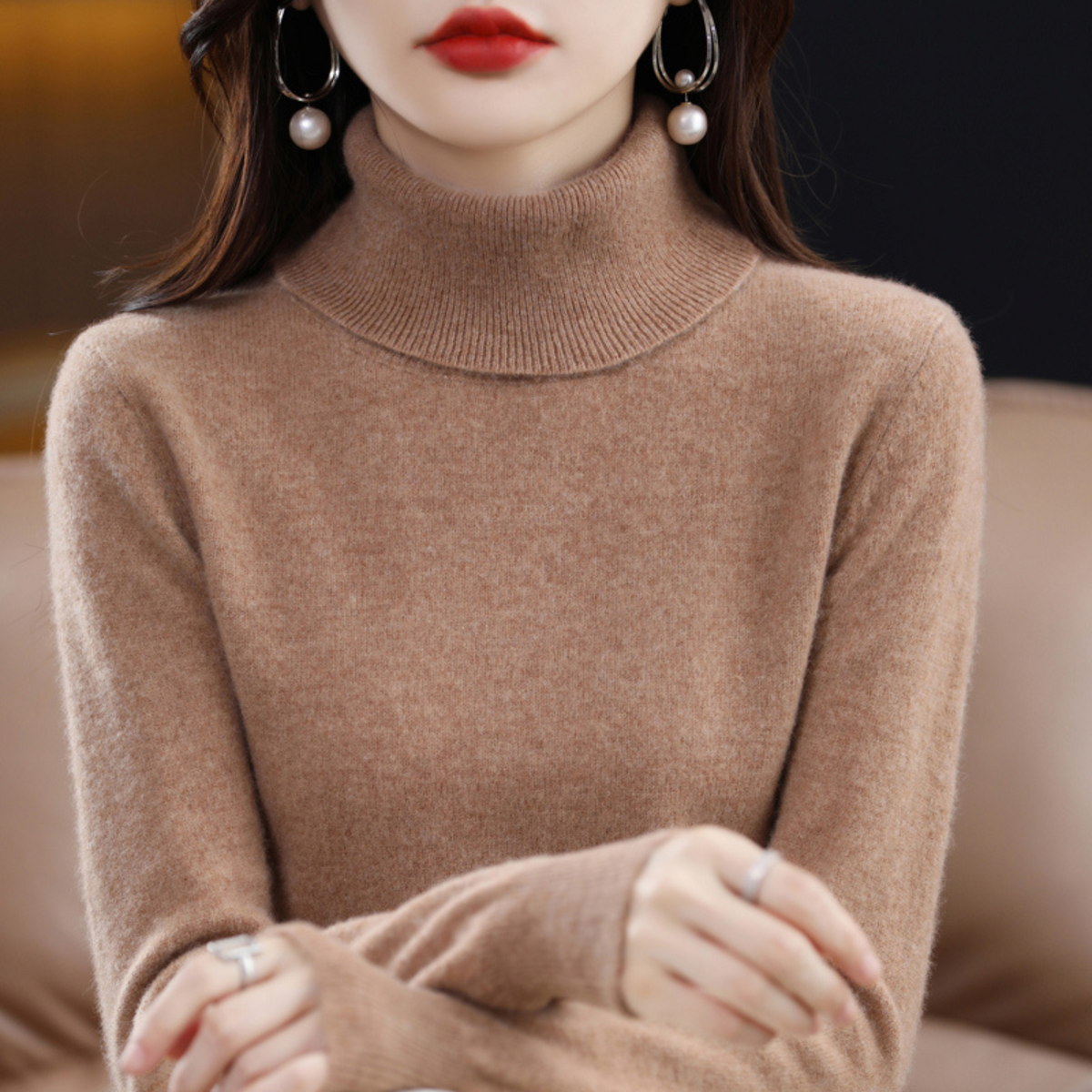 Women's Sophistication Warm Soft Knitted Roll Turtleneck Jumper