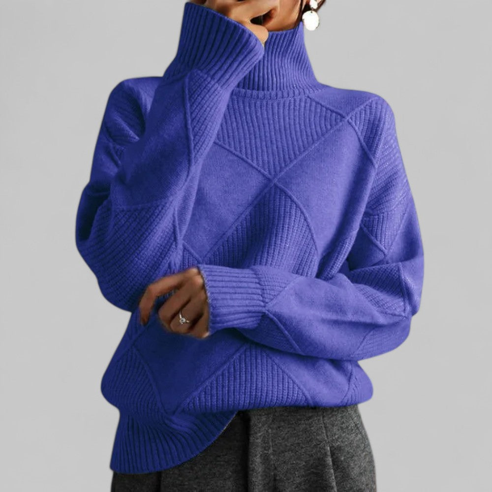Women’s Cozy Oversized Patterned Winter Turtleneck Jumper