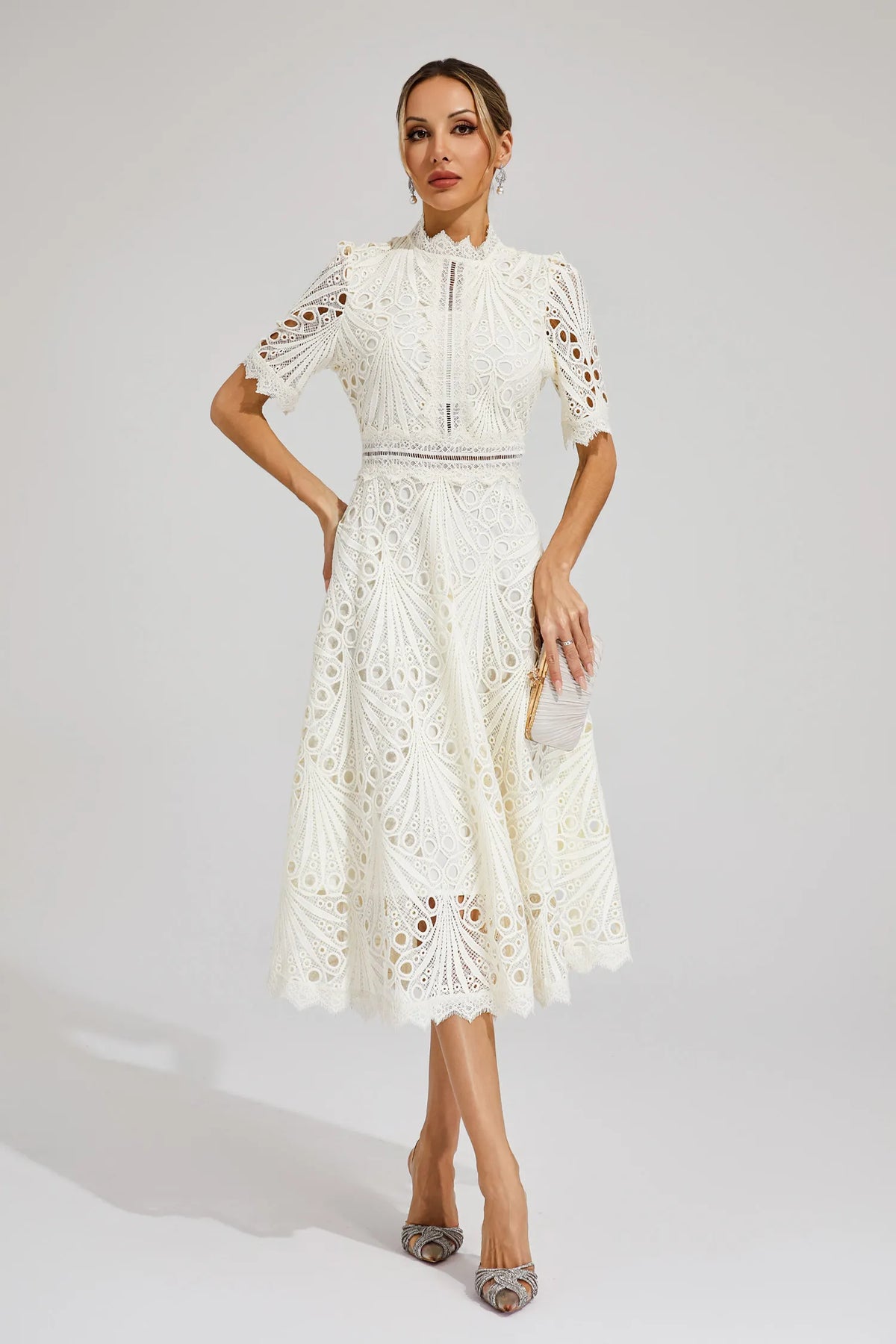 Women's Flattering Lace Party Evening Midi Dress for Women
