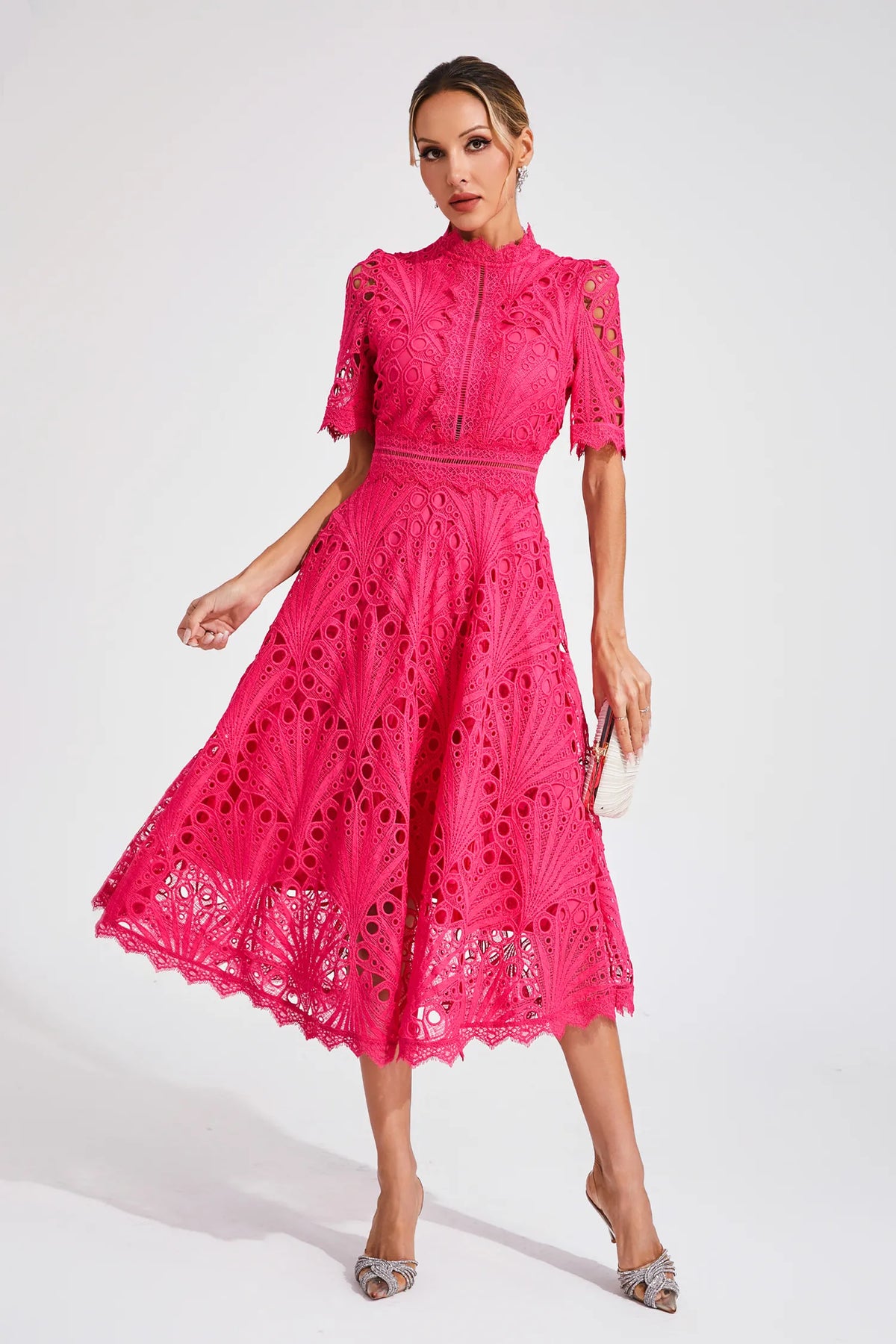 Exquisite Airy Lace Wedding Party Midi Dress for Women