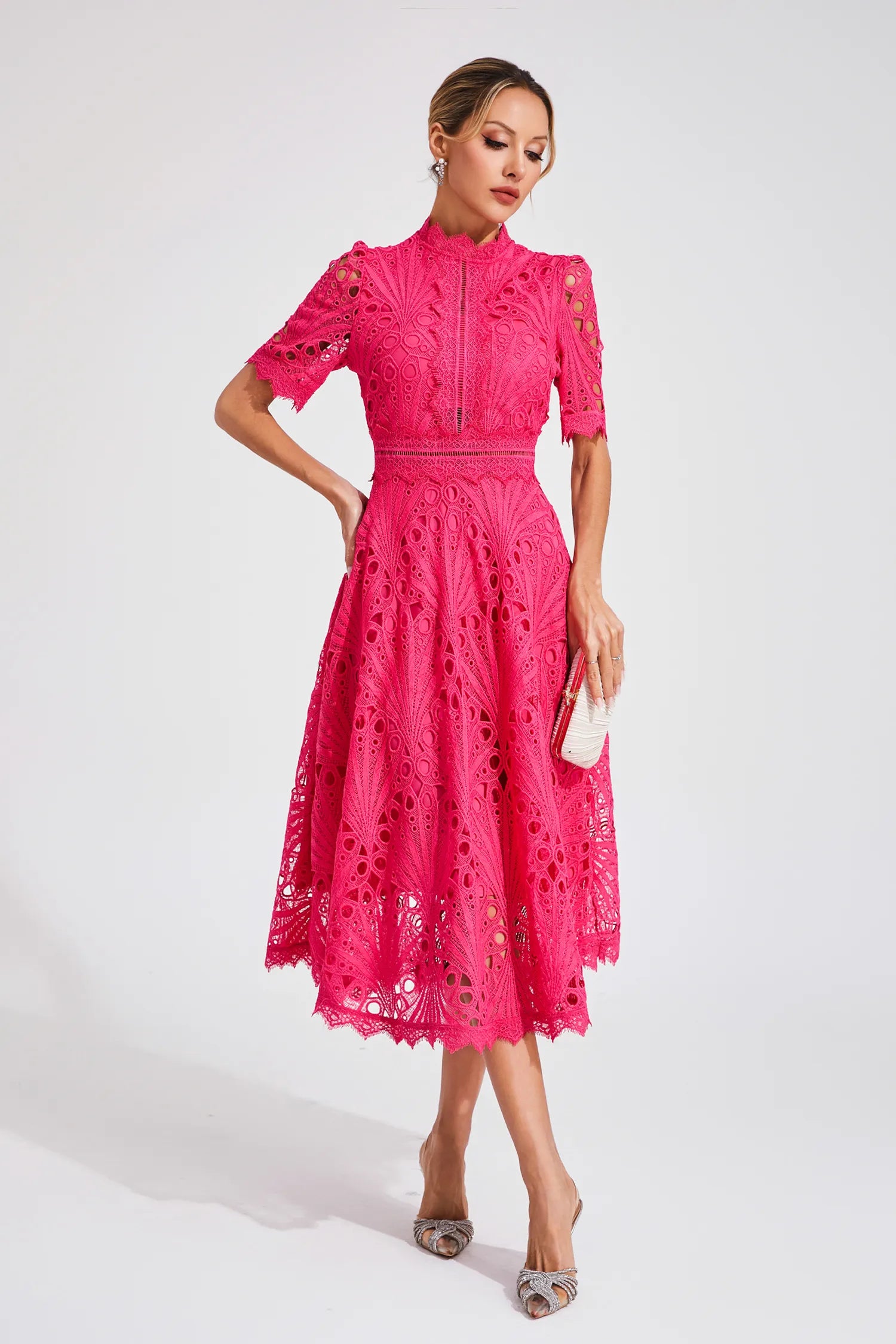 Women's Flattering Lace Party Evening Midi Dress for Women