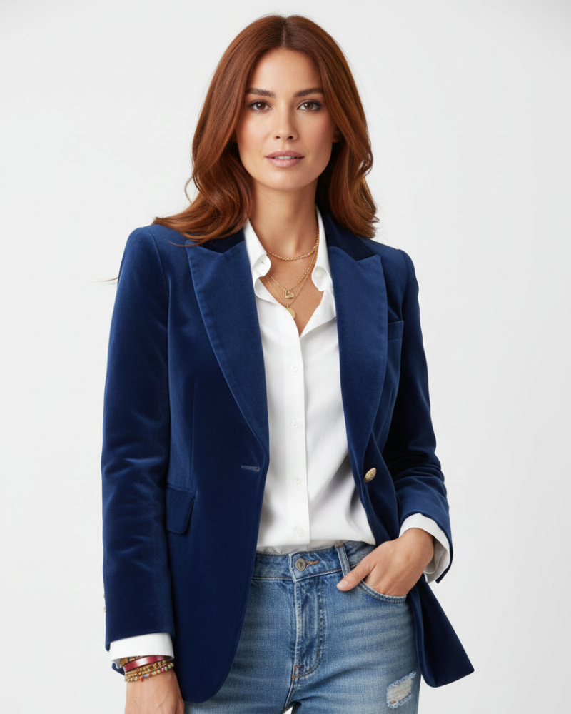 Women's Chic Formal Business Blazer with Elegant Gold Buttons