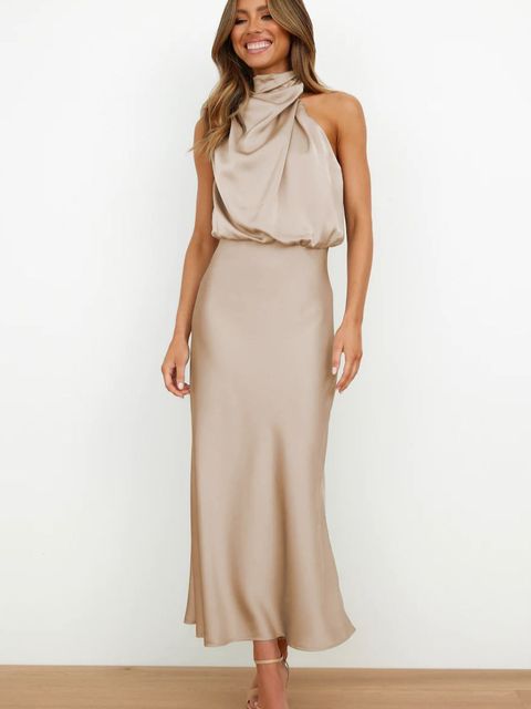 Women's Stunning Halter Glamour Midi Dress for Special Events